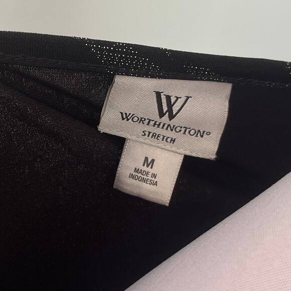 Worthington | Slinky Animal Print Top | Size M | Sparkly Ruffle Sleeve Blouse - Picture 10 of 10